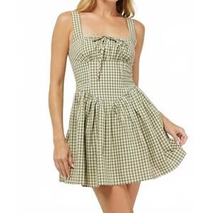 NEW NEEDII hollis gingham mini dress in olive green